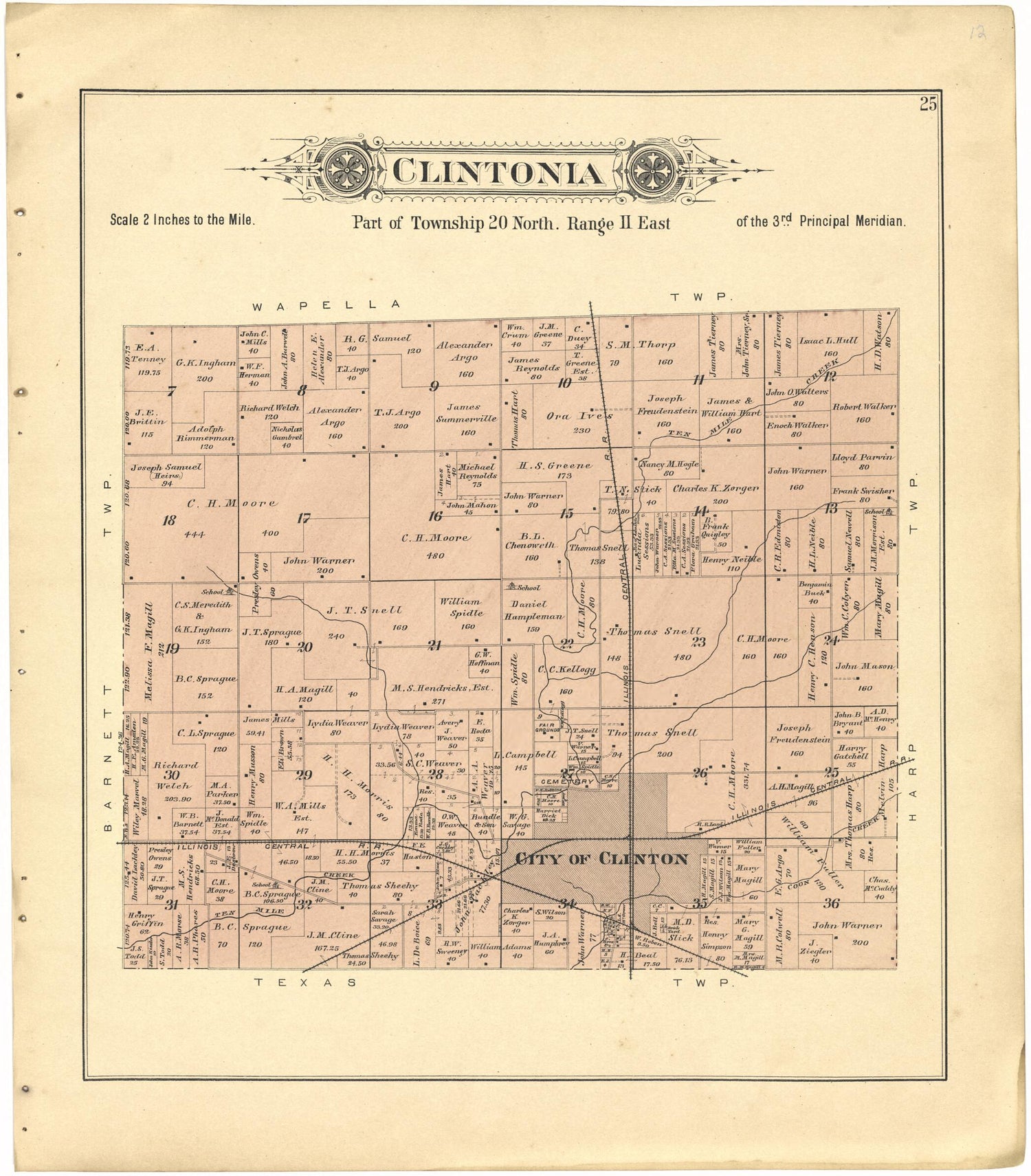 This old map of Clintonia from Plat Book of De Witt County, Illinois from 1894 was created by  Geo. A. Ogle &amp; Co in 1894