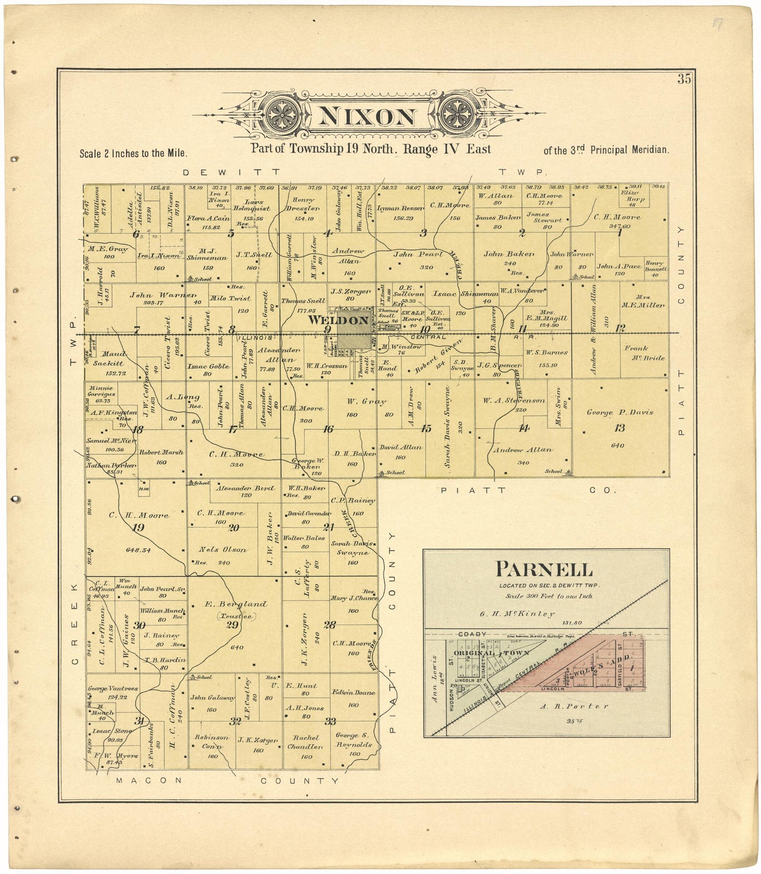 This old map of Nixon; Parnell from Plat Book of De Witt County, Illinois from 1894 was created by  Geo. A. Ogle &amp; Co in 1894