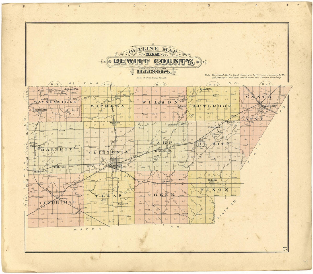 This old map of Outline Map of DeWitt County, Illinois from Plat Book of De Witt County, Illinois from 1894 was created by  Geo. A. Ogle &amp; Co in 1894