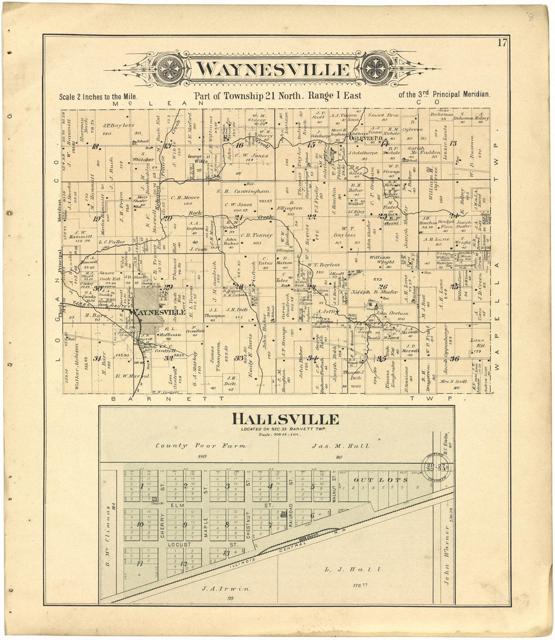This old map of Waynesville; Hallsville from Plat Book of De Witt County, Illinois from 1894 was created by  Geo. A. Ogle &amp; Co in 1894