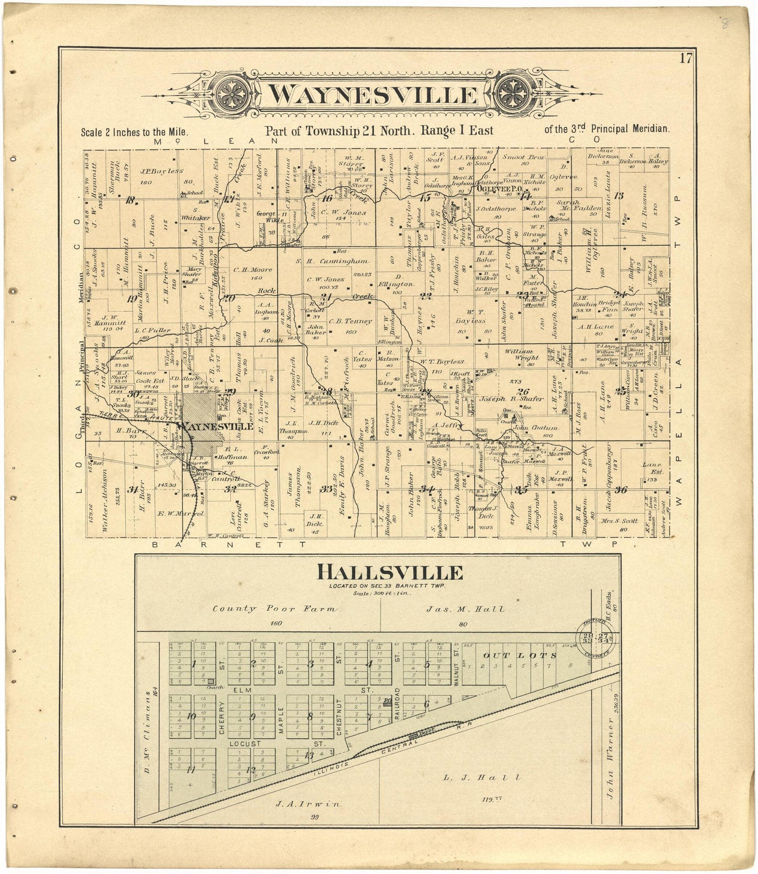 This old map of Waynesville; Hallsville from Plat Book of De Witt County, Illinois from 1894 was created by  Geo. A. Ogle &amp; Co in 1894