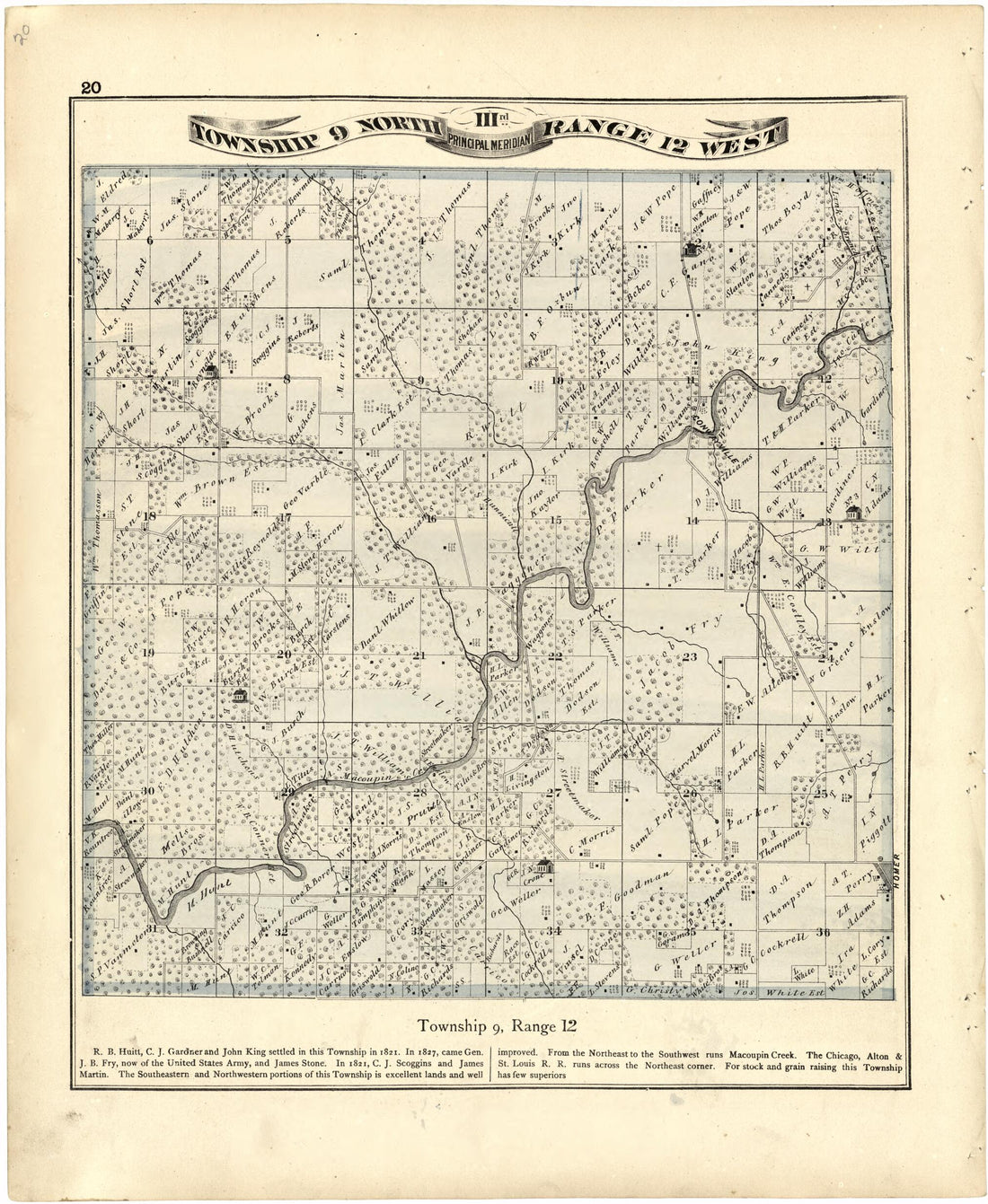 This old map of Township 9 North IIIrd Range 12 West from Atlas Map of Greene County, Illinois from 1873 was created by Lyter &amp; Co Andreas in 1873