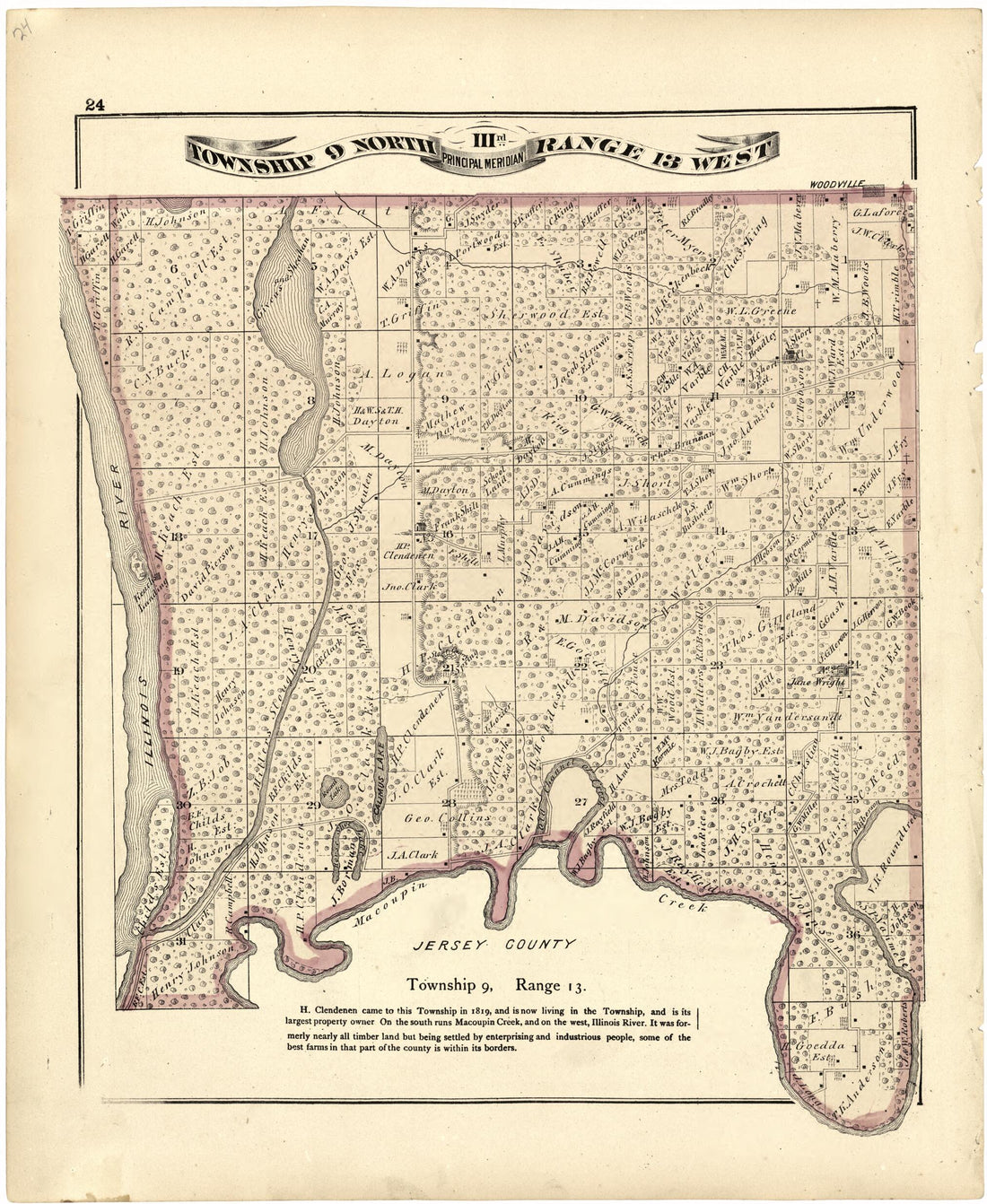 This old map of Township 9 North IIIrd Range 13 West from Atlas Map of Greene County, Illinois from 1873 was created by Lyter &amp; Co Andreas in 1873
