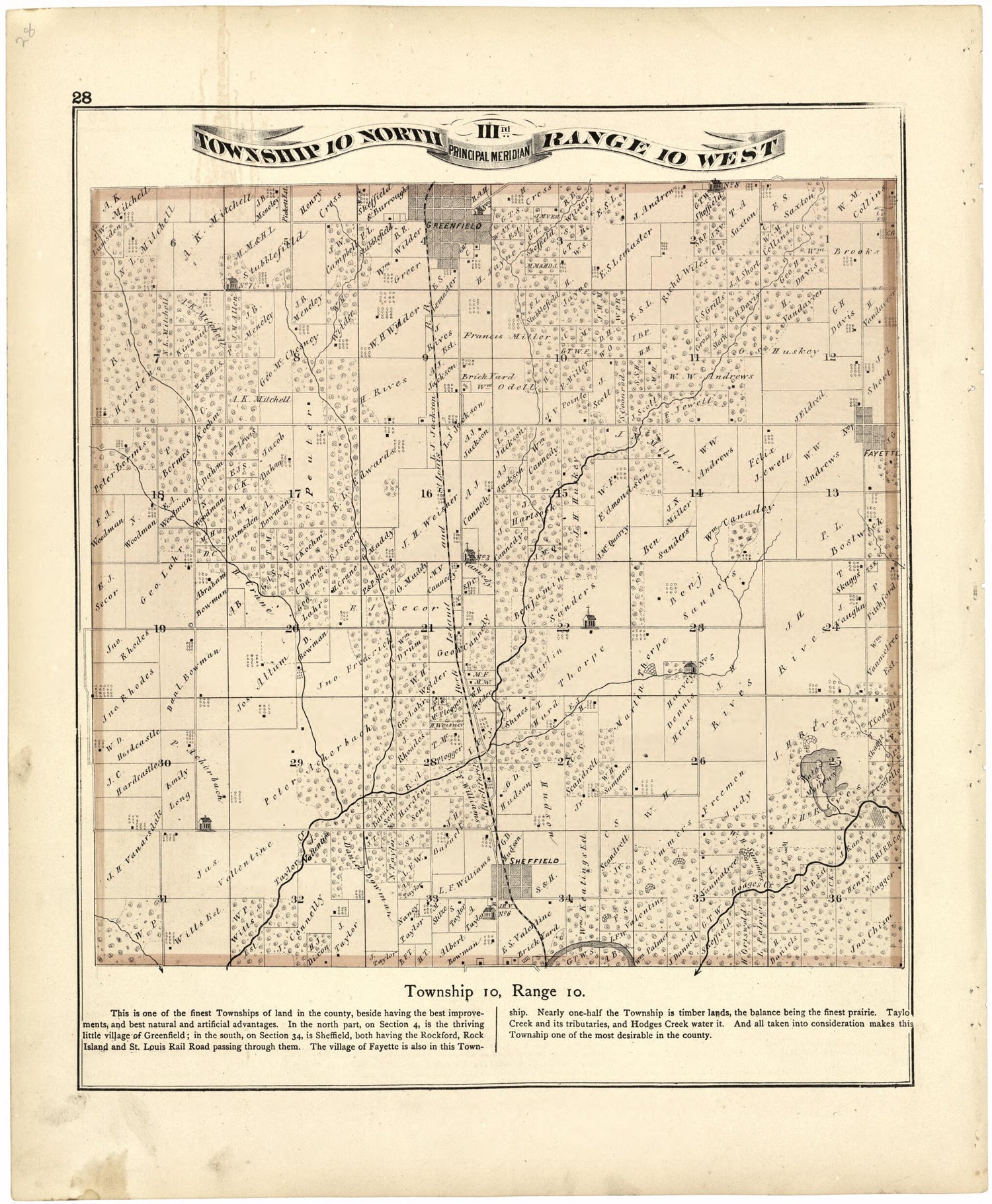 This old map of Township 10 North IIIrd Range 10 West from Atlas Map of Greene County, Illinois from 1873 was created by Lyter &amp; Co Andreas in 1873
