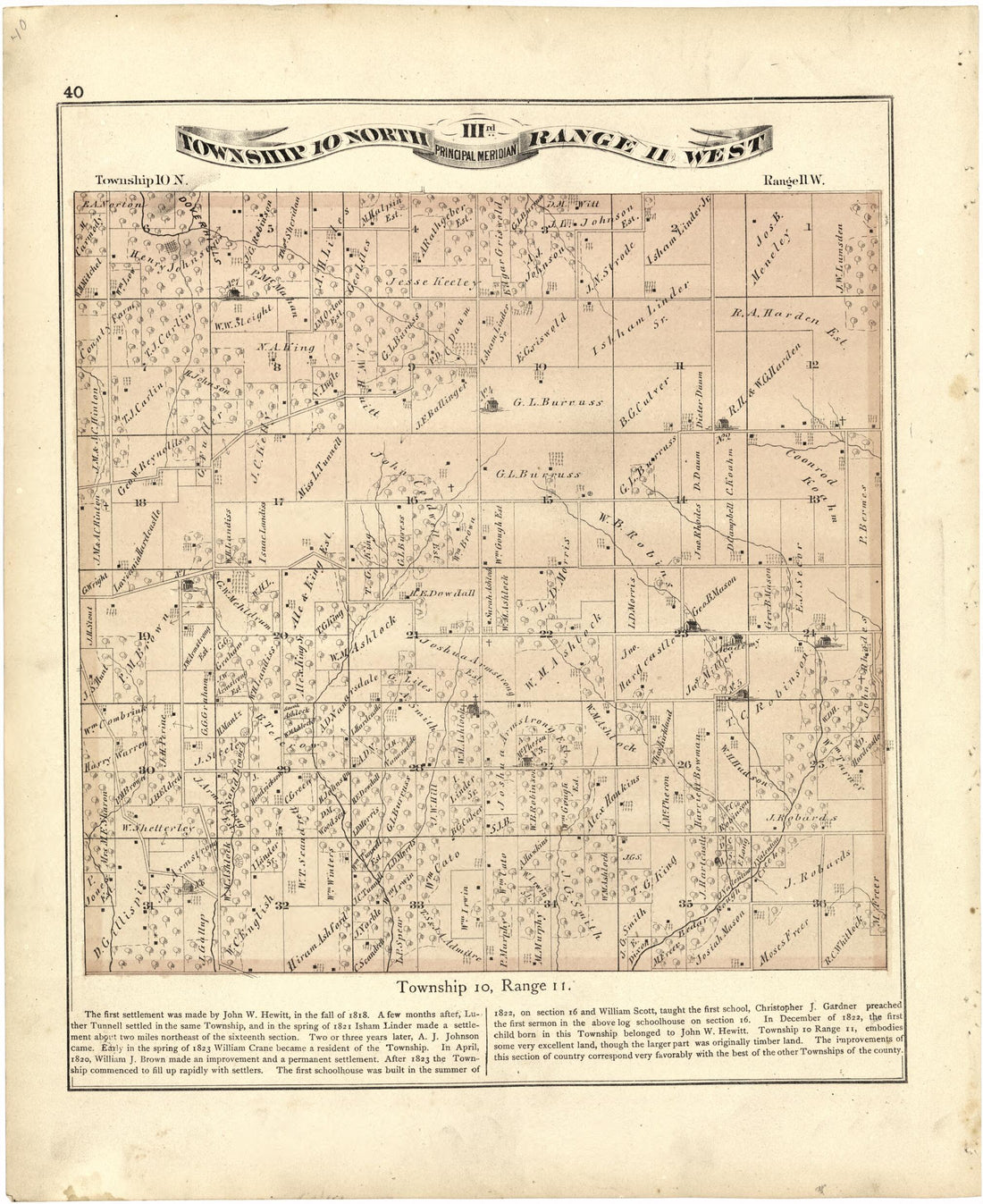 This old map of Township 10 North Range 11 West from Atlas Map of Greene County, Illinois from 1873 was created by Lyter &amp; Co Andreas in 1873