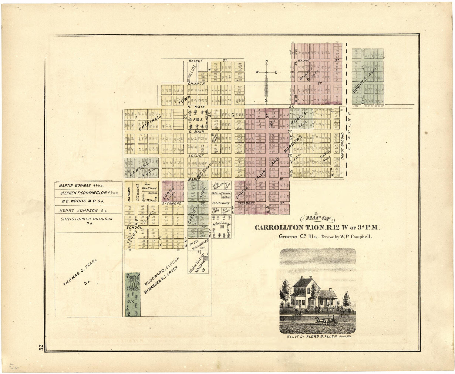 This old map of Map of Carrollton T.10 N. R.12 W of 3rd P.M. from Atlas Map of Greene County, Illinois from 1873 was created by Lyter &amp; Co Andreas in 1873