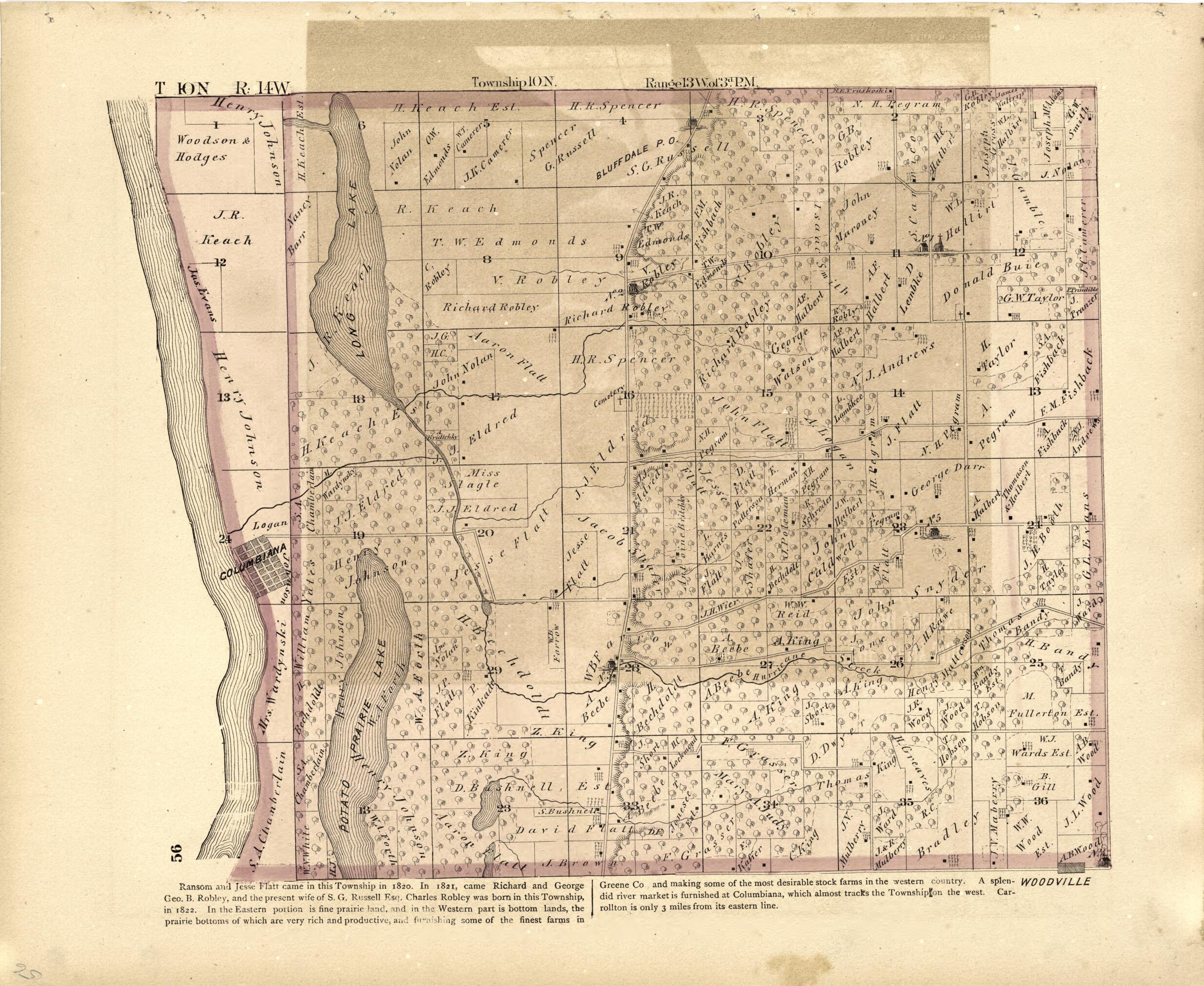 This old map of T 10N R. 14W from Atlas Map of Greene County, Illinois from 1873 was created by Lyter &amp; Co Andreas in 1873