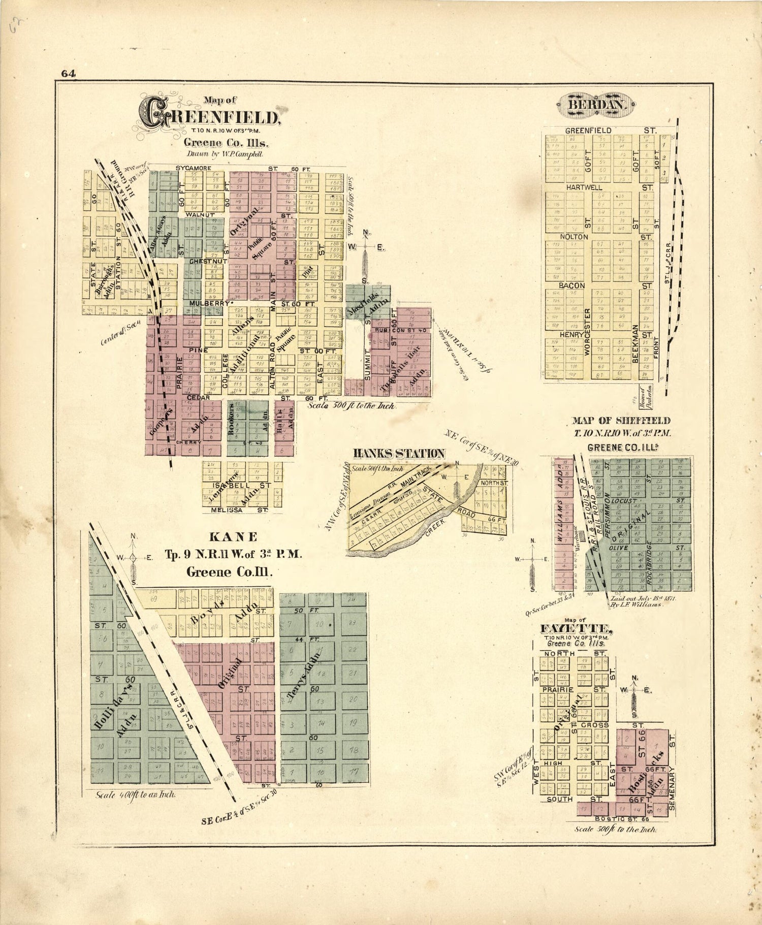 This old map of Map of Greenfield from Atlas Map of Greene County, Illinois from 1873 was created by Lyter &amp; Co Andreas in 1873