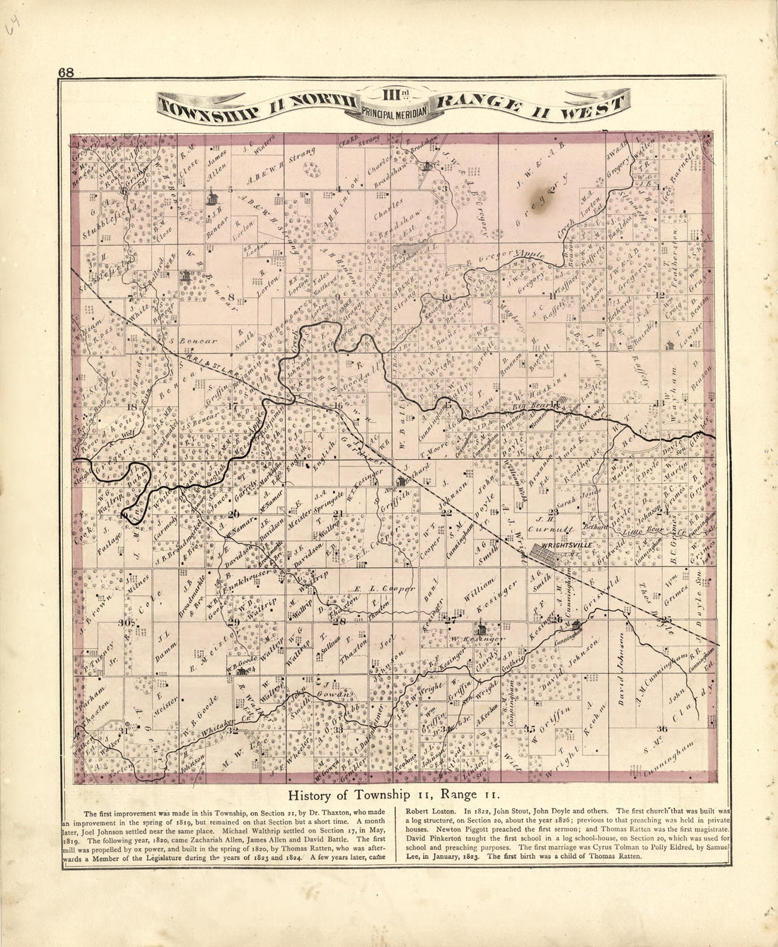 This old map of Township 11 North Range 11 W from Atlas Map of Greene County, Illinois from 1873 was created by Lyter &amp; Co Andreas in 1873