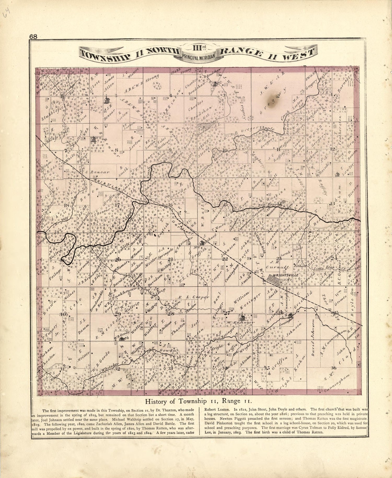 This old map of Township 11 North Range 11 W from Atlas Map of Greene County, Illinois from 1873 was created by Lyter &amp; Co Andreas in 1873
