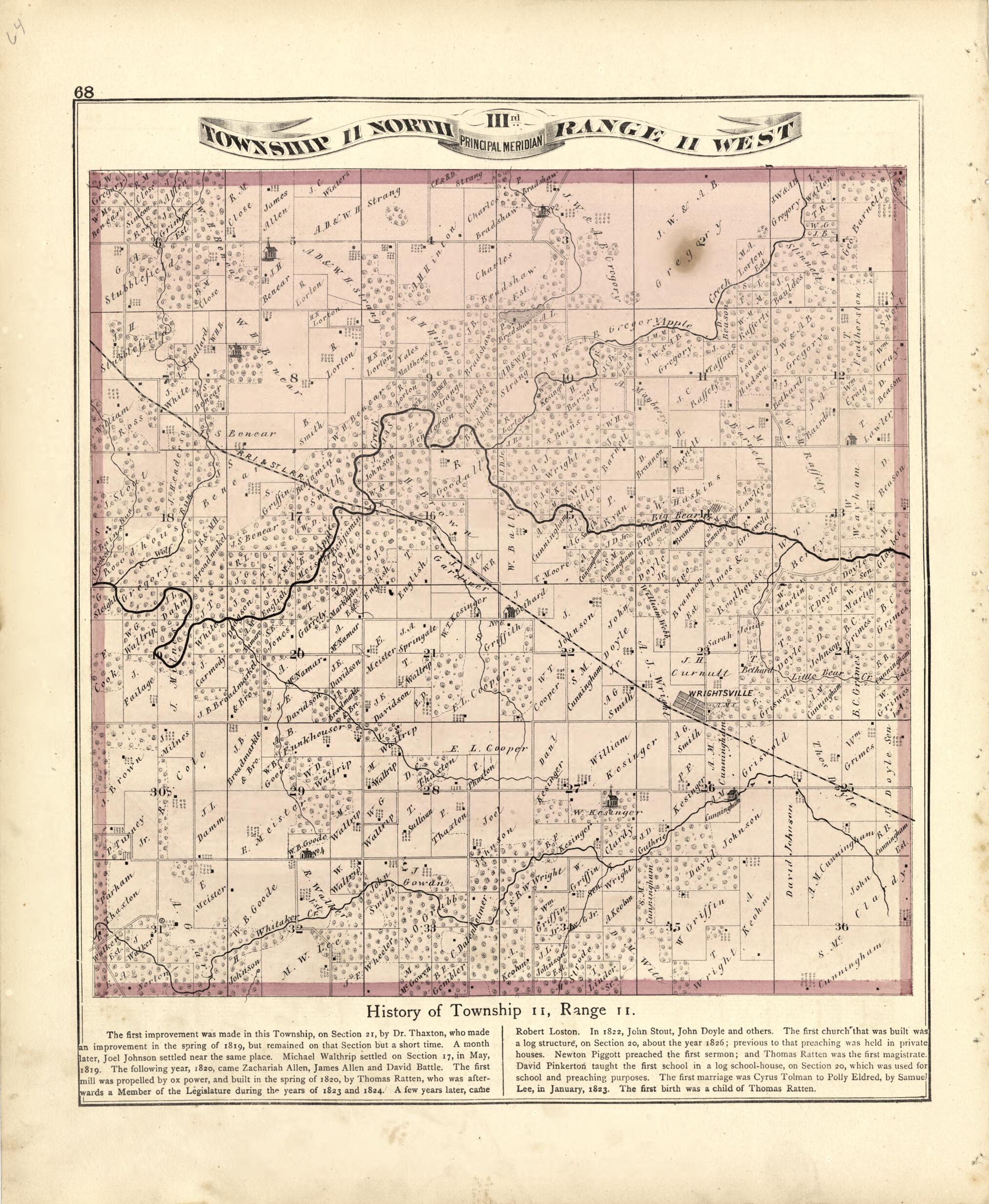 This old map of Township 11 North Range 11 W from Atlas Map of Greene County, Illinois from 1873 was created by Lyter &amp; Co Andreas in 1873