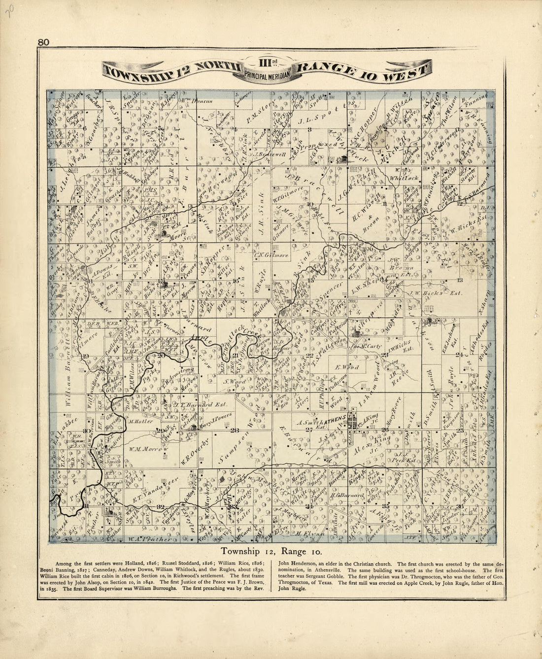 This old map of Township 12 North Range 10 W from Atlas Map of Greene County, Illinois from 1873 was created by Lyter &amp; Co Andreas in 1873