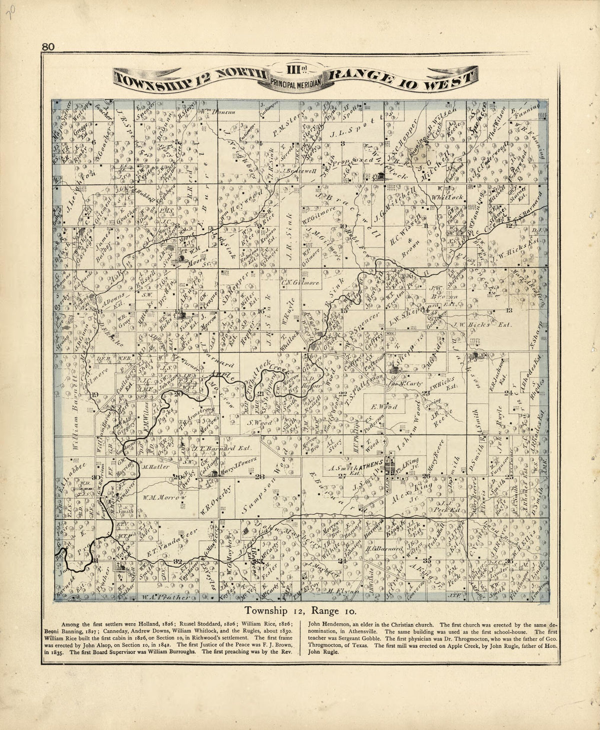 Township 12 North Range 10 W from Atlas Map of Greene County, Illinois 1873 by Relic Map Company