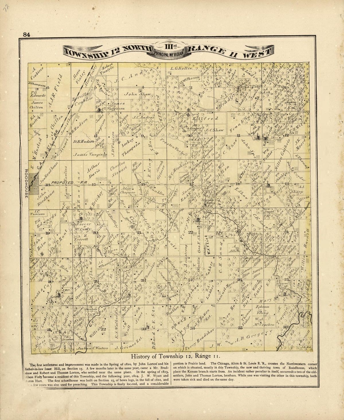 Township 12 North Range 11 W from Atlas Map of Greene County, Illinois 1873 by Relic Map Company