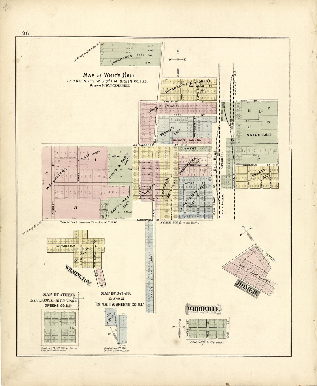 This old map of Map of White Hall from Atlas Map of Greene County, Illinois from 1873 was created by Lyter &amp; Co Andreas in 1873