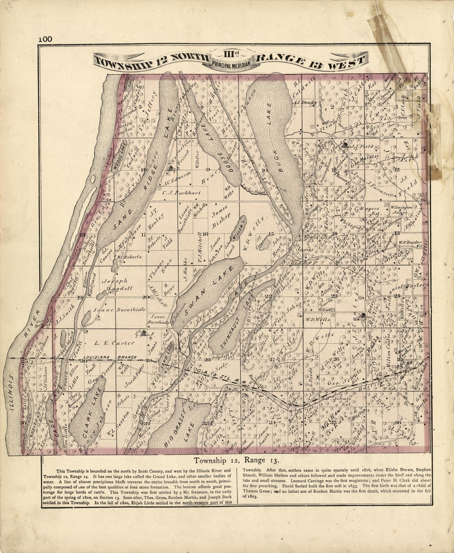 This old map of Township 12 North Range 13 W from Atlas Map of Greene County, Illinois from 1873 was created by Lyter &amp; Co Andreas in 1873