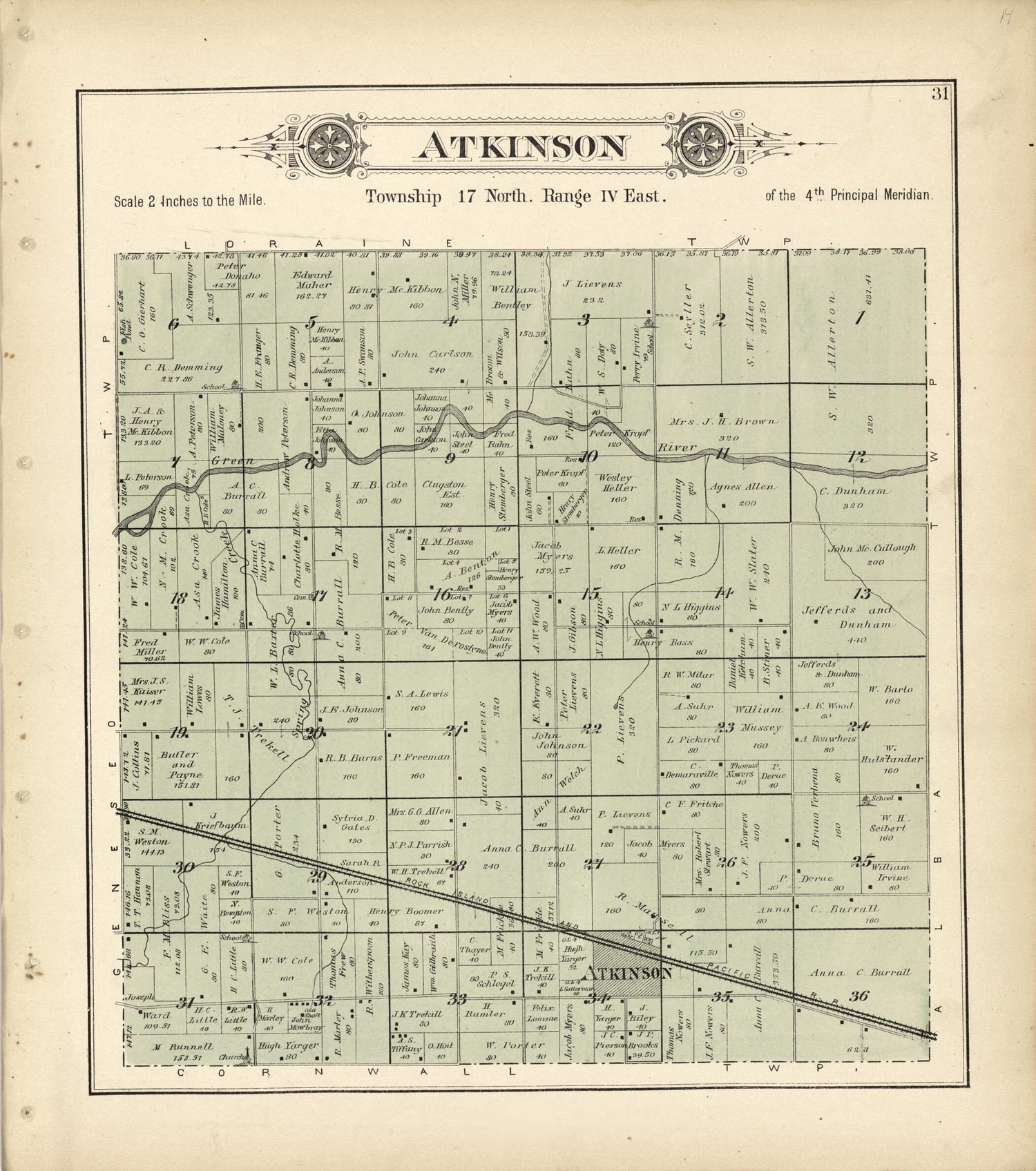 This old map of Atkinson from Plat Book of Henry County, Illinois from 1893 was created by  Geo. A. Ogle &amp; Co in 1893