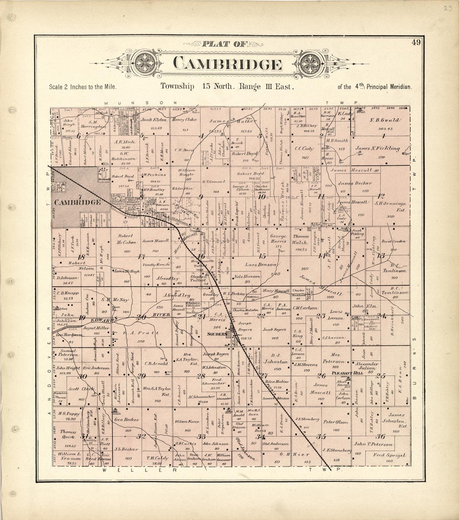 This old map of Plat of Cambridge from Plat Book of Henry County, Illinois from 1893 was created by  Geo. A. Ogle &amp; Co in 1893