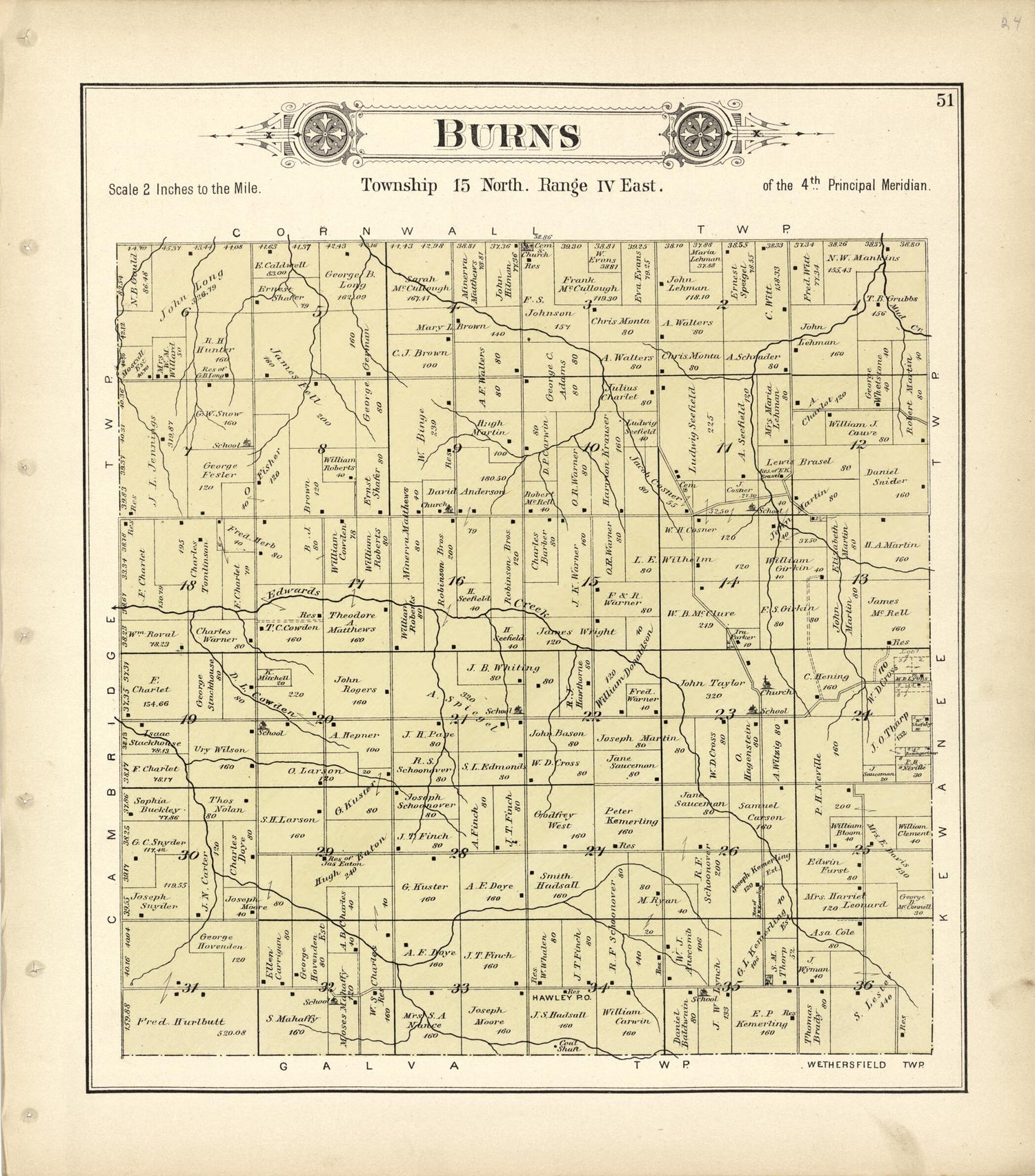 This old map of Burns from Plat Book of Henry County, Illinois from 1893 was created by  Geo. A. Ogle &amp; Co in 1893