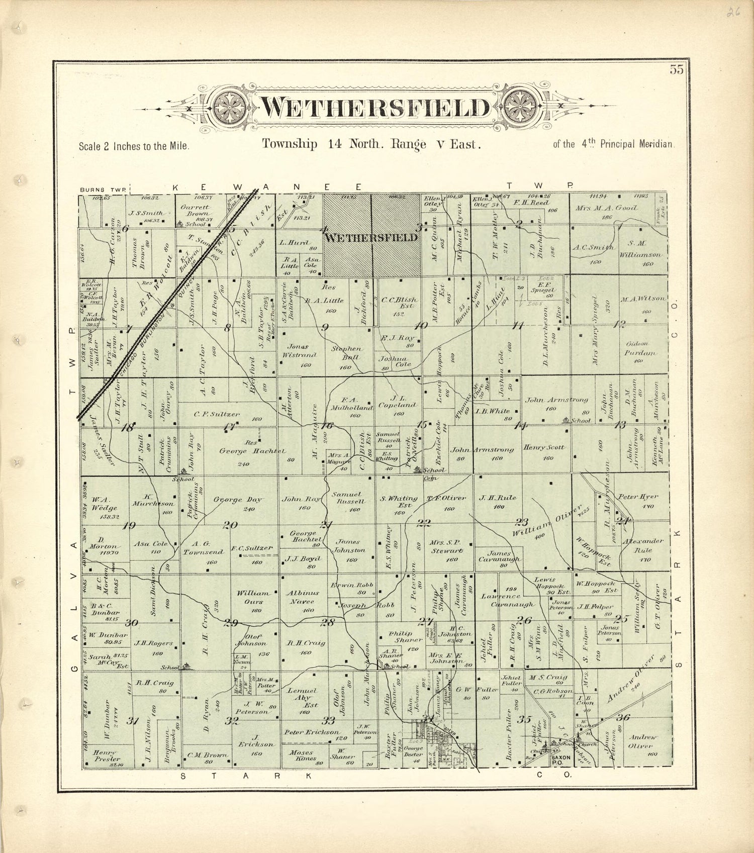 This old map of Wethersfield from Plat Book of Henry County, Illinois from 1893 was created by  Geo. A. Ogle &amp; Co in 1893