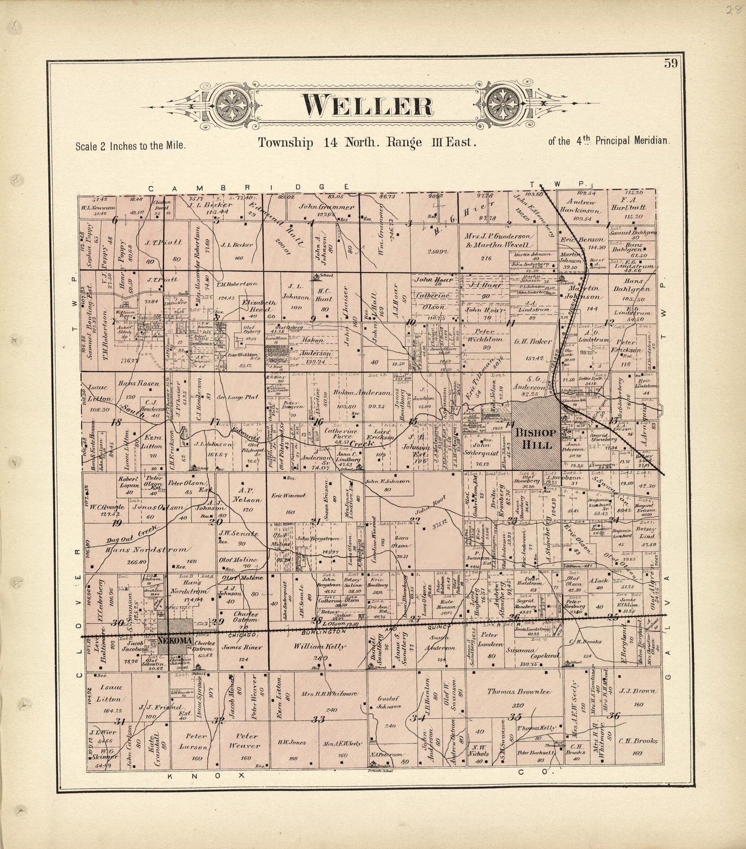 This old map of Weller from Plat Book of Henry County, Illinois from 1893 was created by  Geo. A. Ogle &amp; Co in 1893
