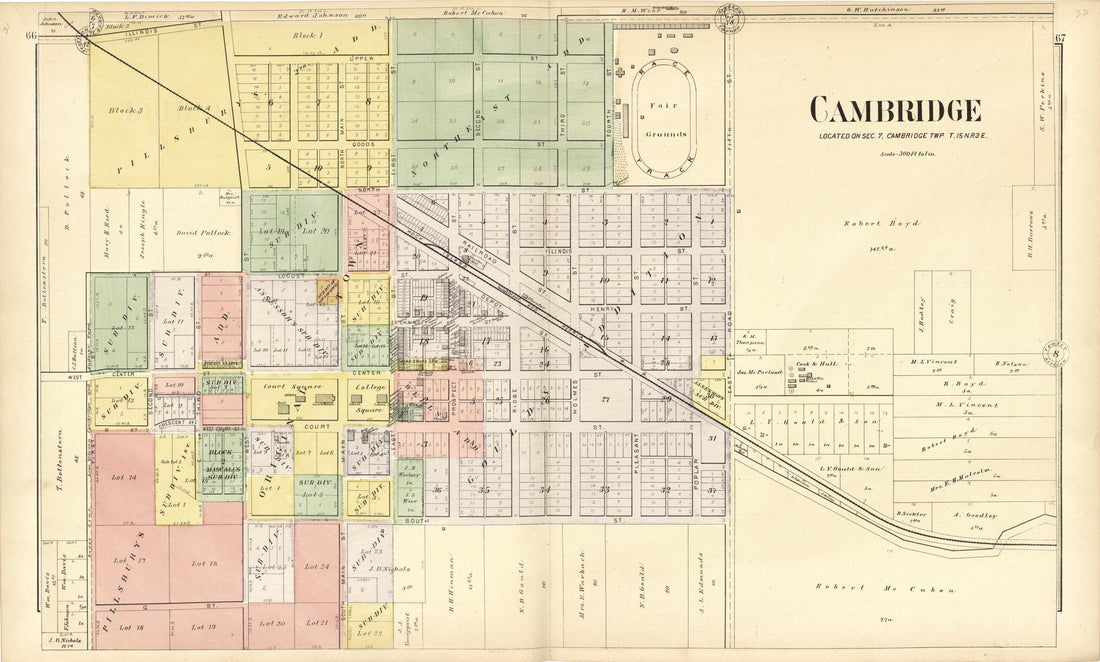 This old map of Cambridge from Plat Book of Henry County, Illinois from 1893 was created by  Geo. A. Ogle &amp; Co in 1893