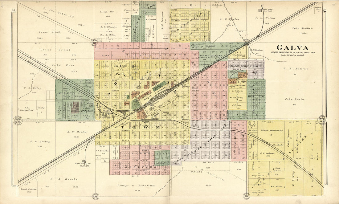 This old map of Galva from Plat Book of Henry County, Illinois from 1893 was created by  Geo. A. Ogle &amp; Co in 1893