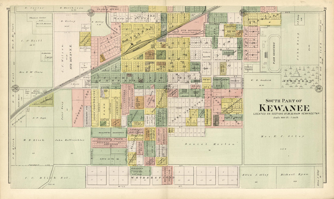 This old map of South Part of Kewanee from Plat Book of Henry County, Illinois from 1893 was created by  Geo. A. Ogle &amp; Co in 1893