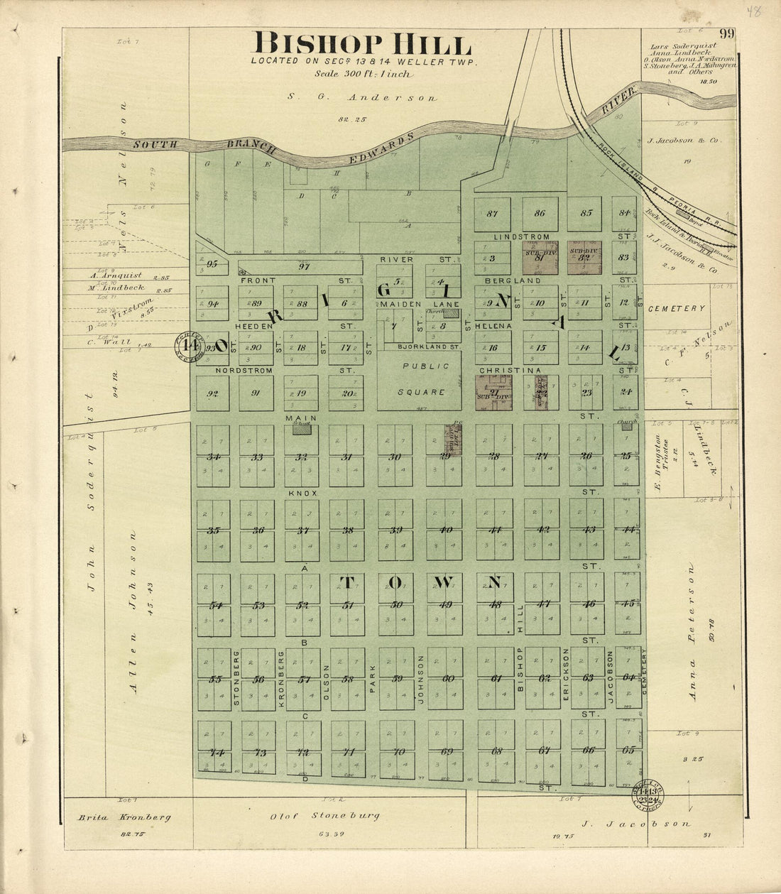 This old map of Bishop Hill from Plat Book of Henry County, Illinois from 1893 was created by  Geo. A. Ogle &amp; Co in 1893
