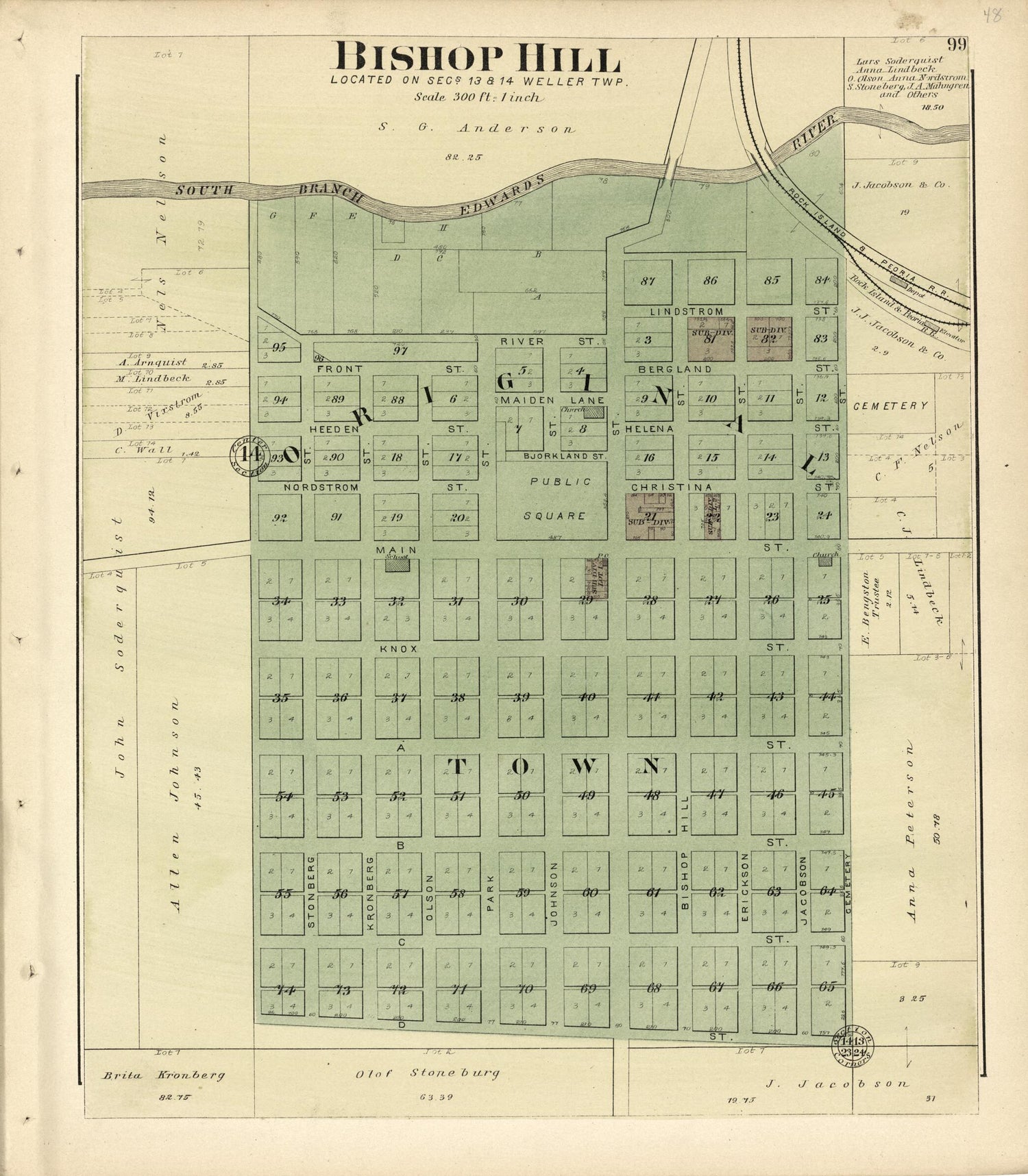 This old map of Bishop Hill from Plat Book of Henry County, Illinois from 1893 was created by  Geo. A. Ogle &amp; Co in 1893