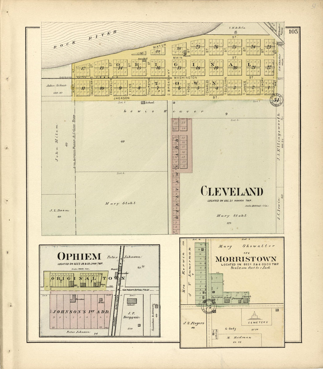 This old map of Cleveland; Ophiem; Morristown from Plat Book of Henry County, Illinois from 1893 was created by  Geo. A. Ogle &amp; Co in 1893