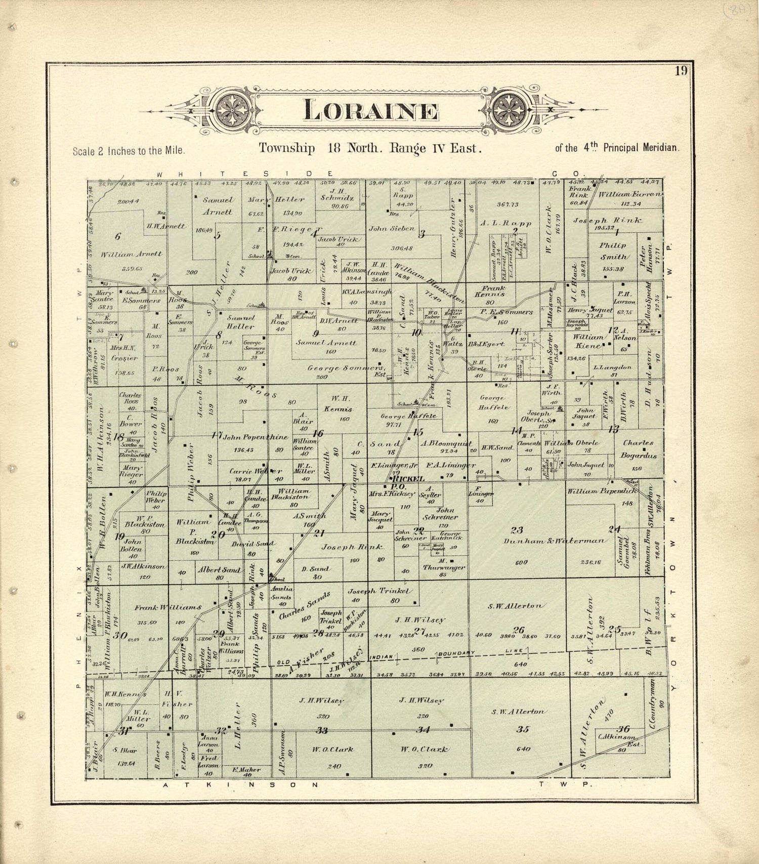 This old map of Loraine from Plat Book of Henry County, Illinois from 1893 was created by  Geo. A. Ogle &amp; Co in 1893