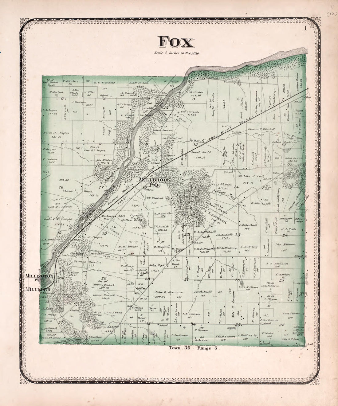 This old map of Fox from State of Illinois Combined Town, County, State, National and General Atlas from 1870 was created by  Worley &amp; Bracher in 1870