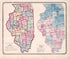 Political Divisions of Illinois from State of Illinois Combined Town, County, State, National and General Atlas 1870 by Relic Map Company