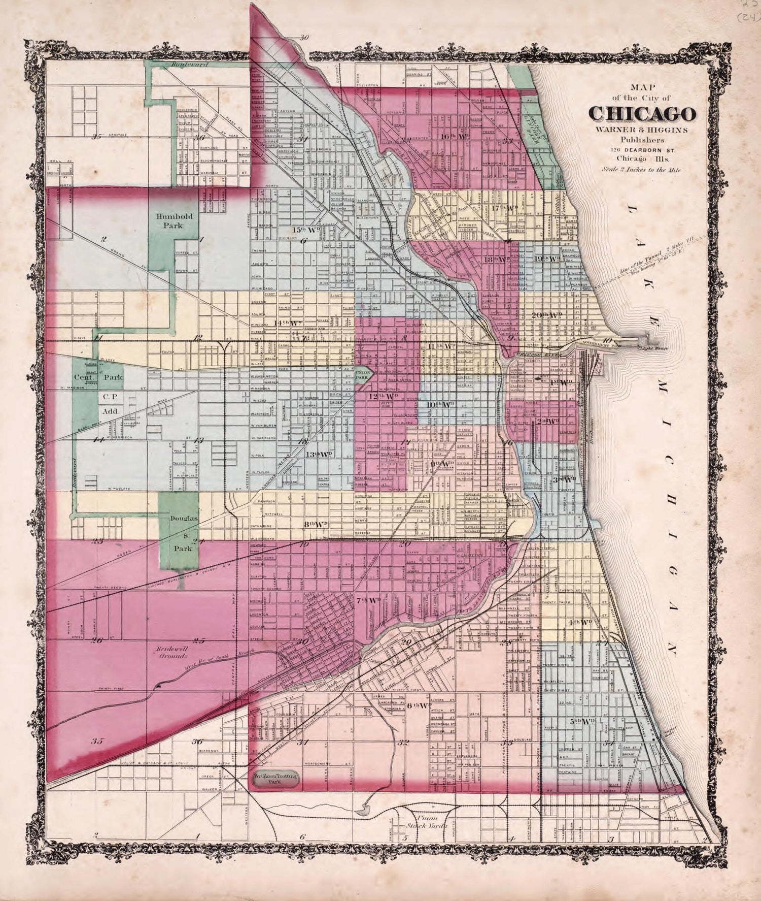 This old map of Chicago from State of Illinois Combined Town, County, State, National and General Atlas from 1870 was created by  Worley &amp; Bracher in 1870