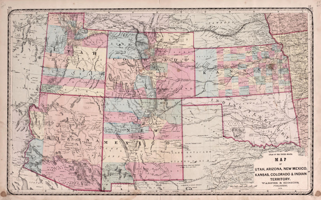 This old map of Utah, Arizona, New Mexico, Kansas, Colorado &amp; Indian Territory from State of Illinois Combined Town, County, State, National and General Atlas from 1870 was created by  Worley &amp; Bracher in 1870