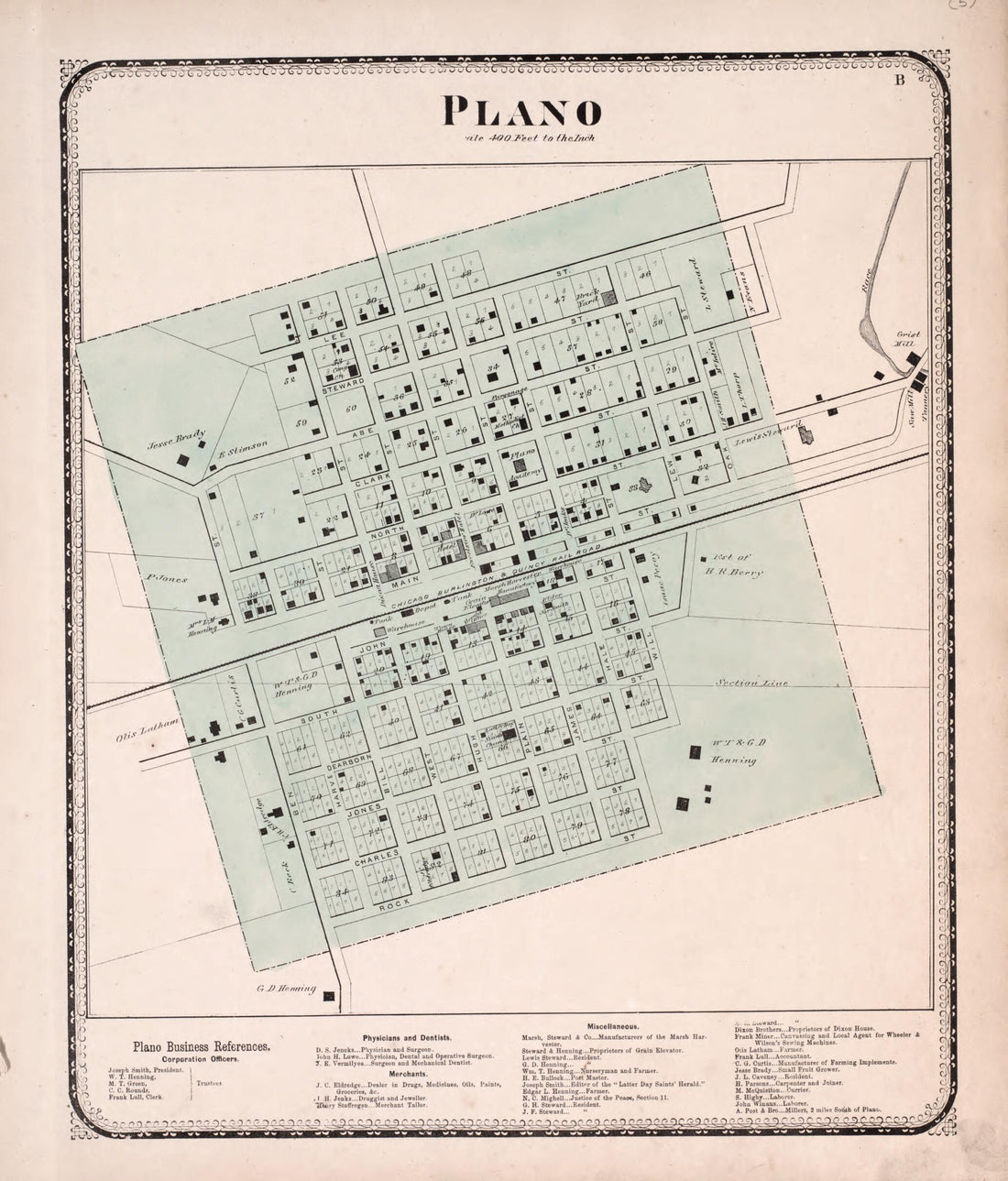 This old map of Plano from State of Illinois Combined Town, County, State, National and General Atlas from 1870 was created by  Worley &amp; Bracher in 1870