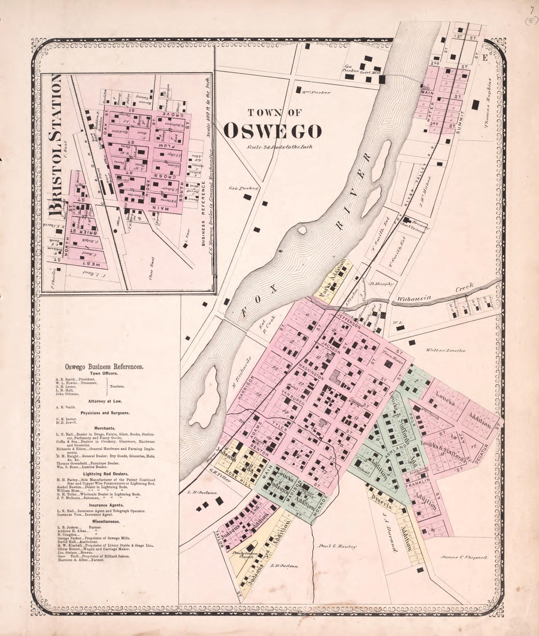 This old map of Bristol Station - Oswego from State of Illinois Combined Town, County, State, National and General Atlas from 1870 was created by  Worley &amp; Bracher in 1870
