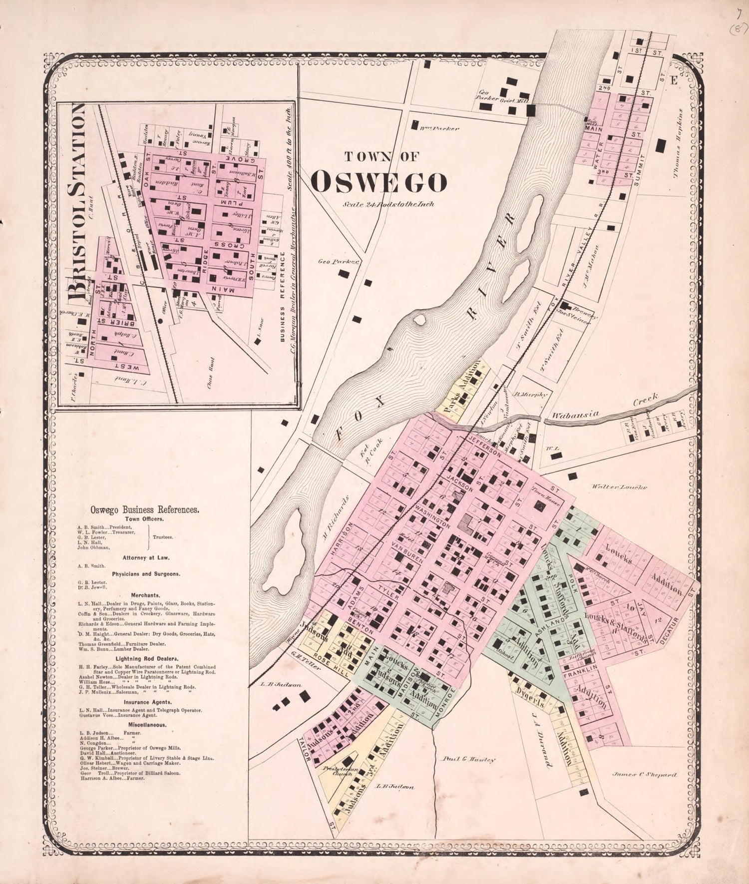 This old map of Bristol Station - Oswego from State of Illinois Combined Town, County, State, National and General Atlas from 1870 was created by  Worley &amp; Bracher in 1870