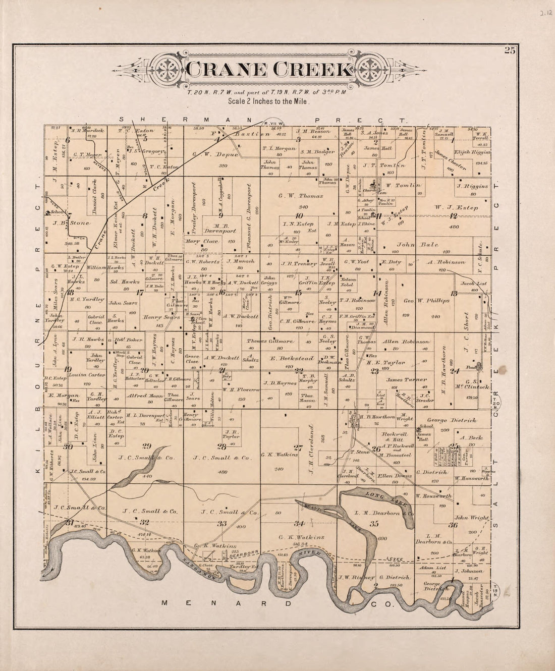 This old map of Crane Creek from Plat Book of Mason County, Illinois from 1891 was created by Wm. (William) Bracher in 1891