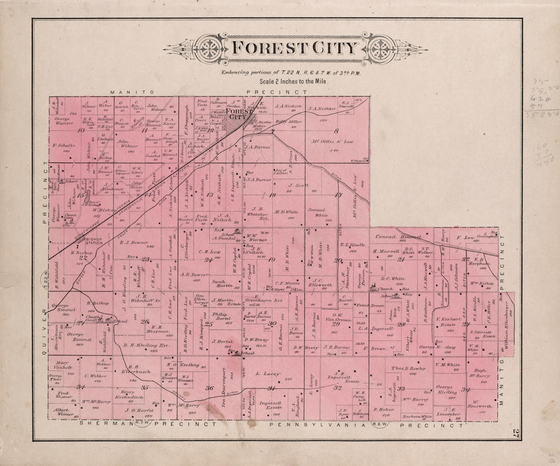 This old map of Forest City from Plat Book of Mason County, Illinois from 1891 was created by Wm. (William) Bracher in 1891