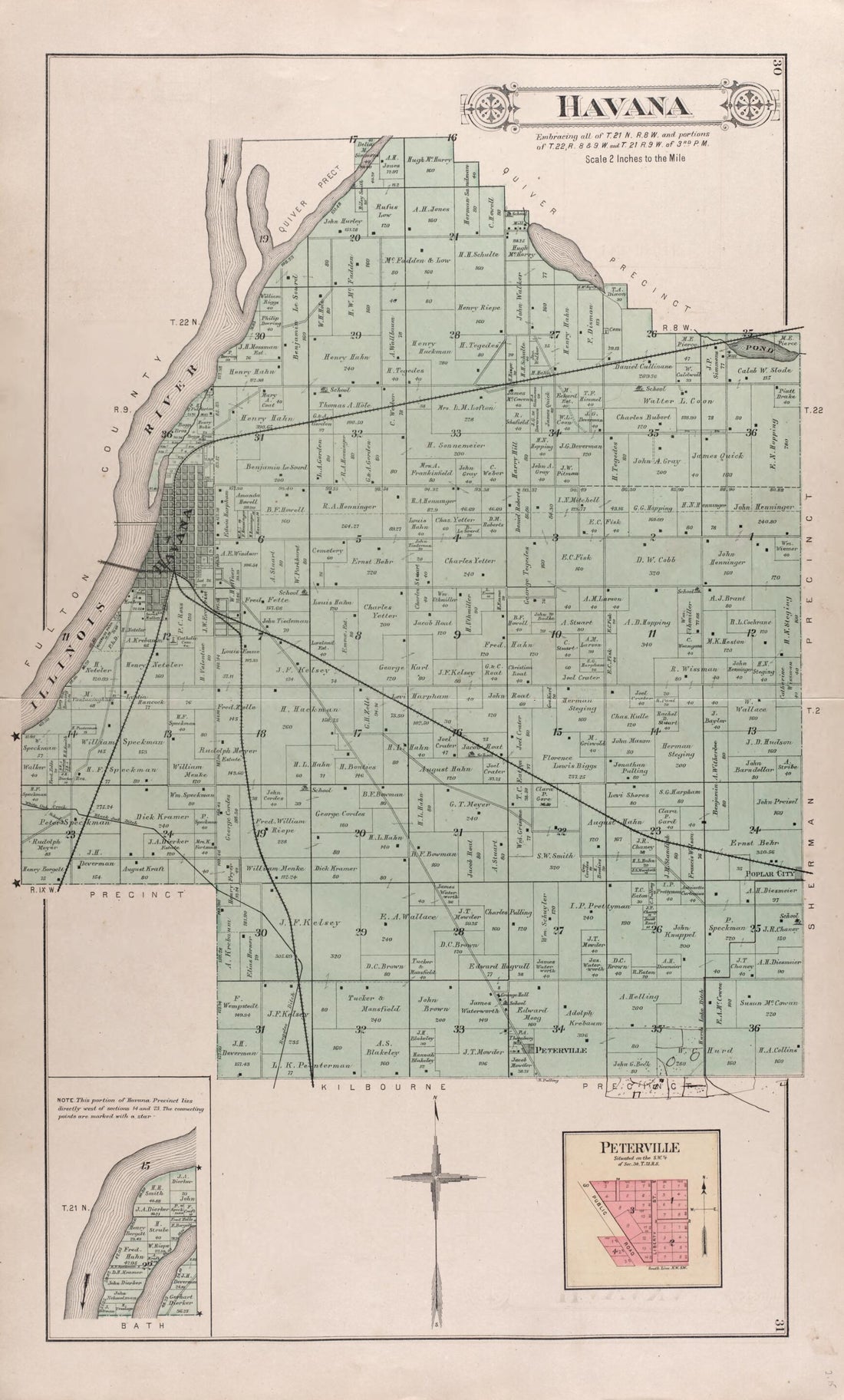 This old map of Havana - Peterville from Plat Book of Mason County, Illinois from 1891 was created by Wm. (William) Bracher in 1891