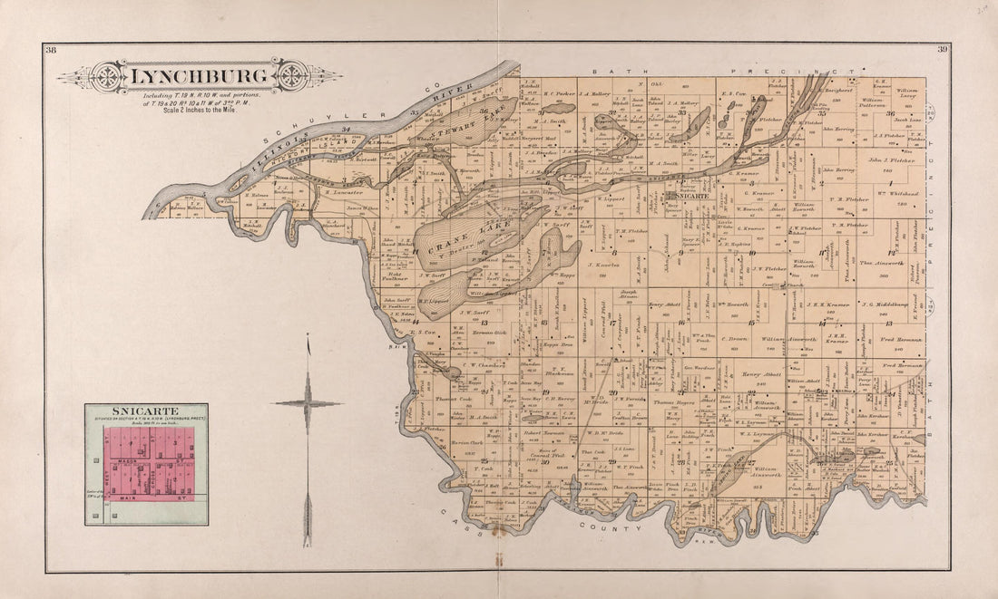 This old map of Lynchburg - Snicarte from Plat Book of Mason County, Illinois from 1891 was created by Wm. (William) Bracher in 1891