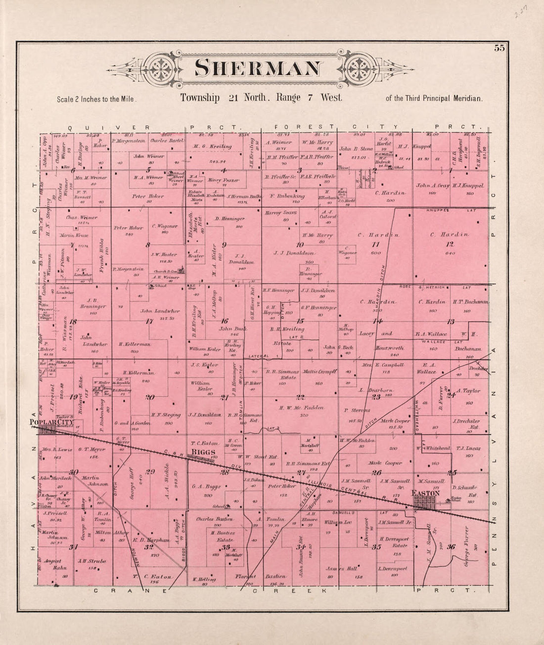 This old map of Sherman from Plat Book of Mason County, Illinois from 1891 was created by Wm. (William) Bracher in 1891