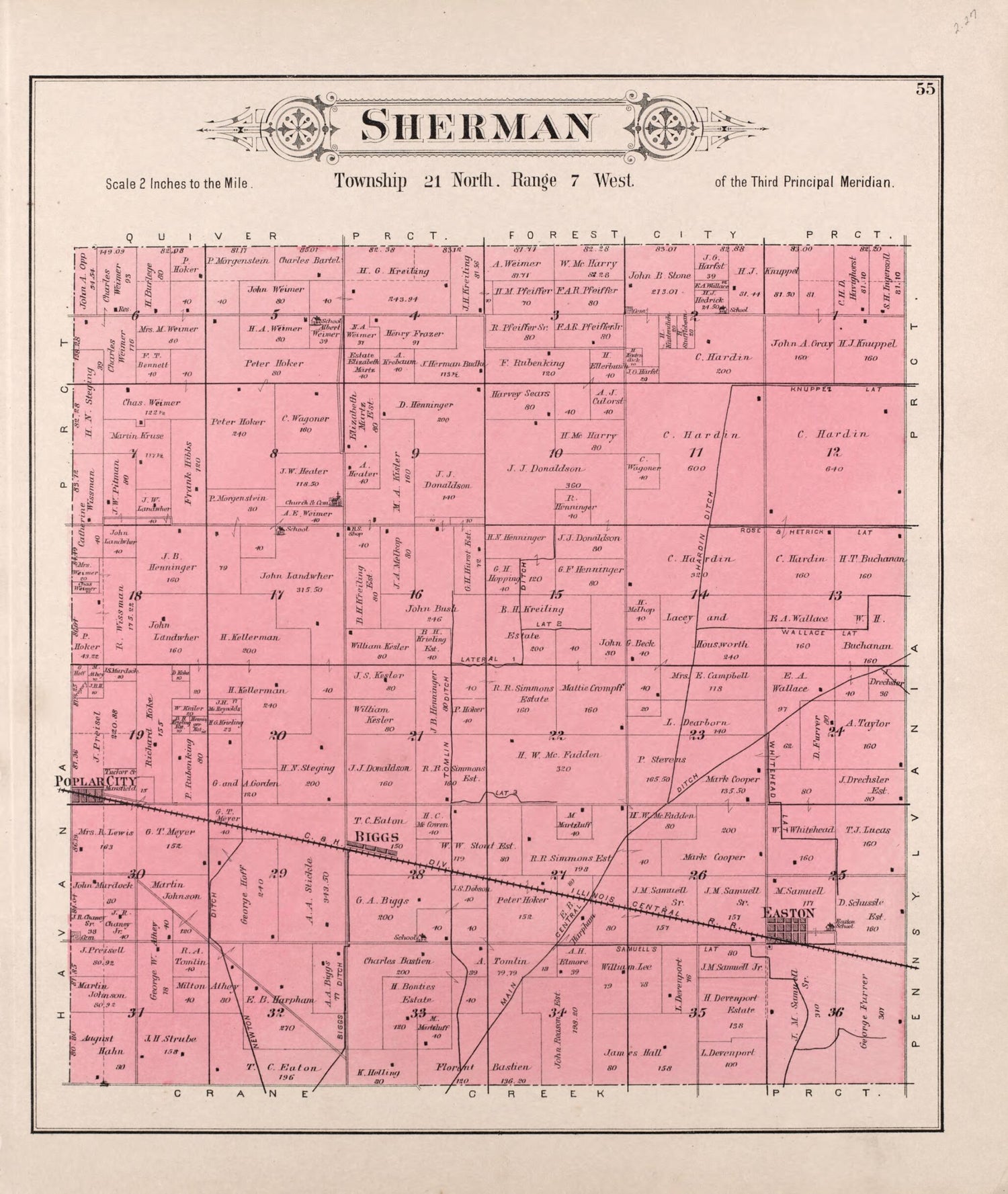 This old map of Sherman from Plat Book of Mason County, Illinois from 1891 was created by Wm. (William) Bracher in 1891
