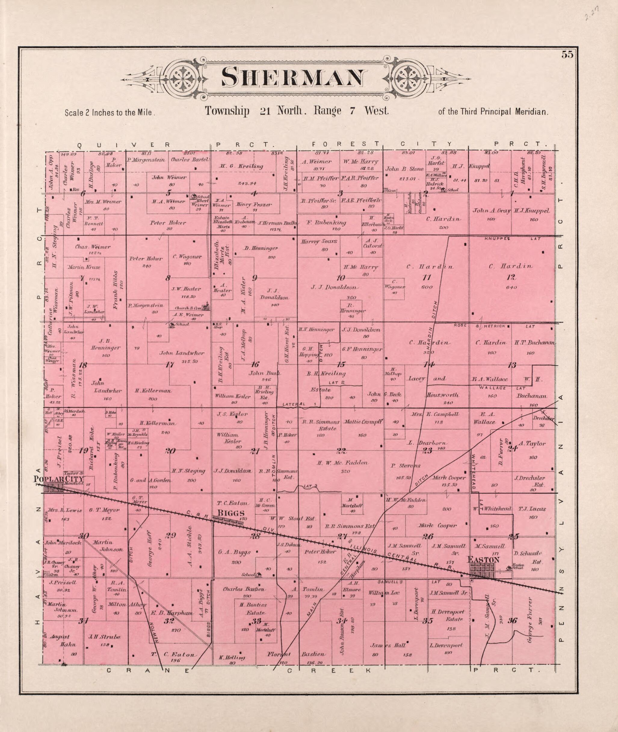 This old map of Sherman from Plat Book of Mason County, Illinois from 1891 was created by Wm. (William) Bracher in 1891