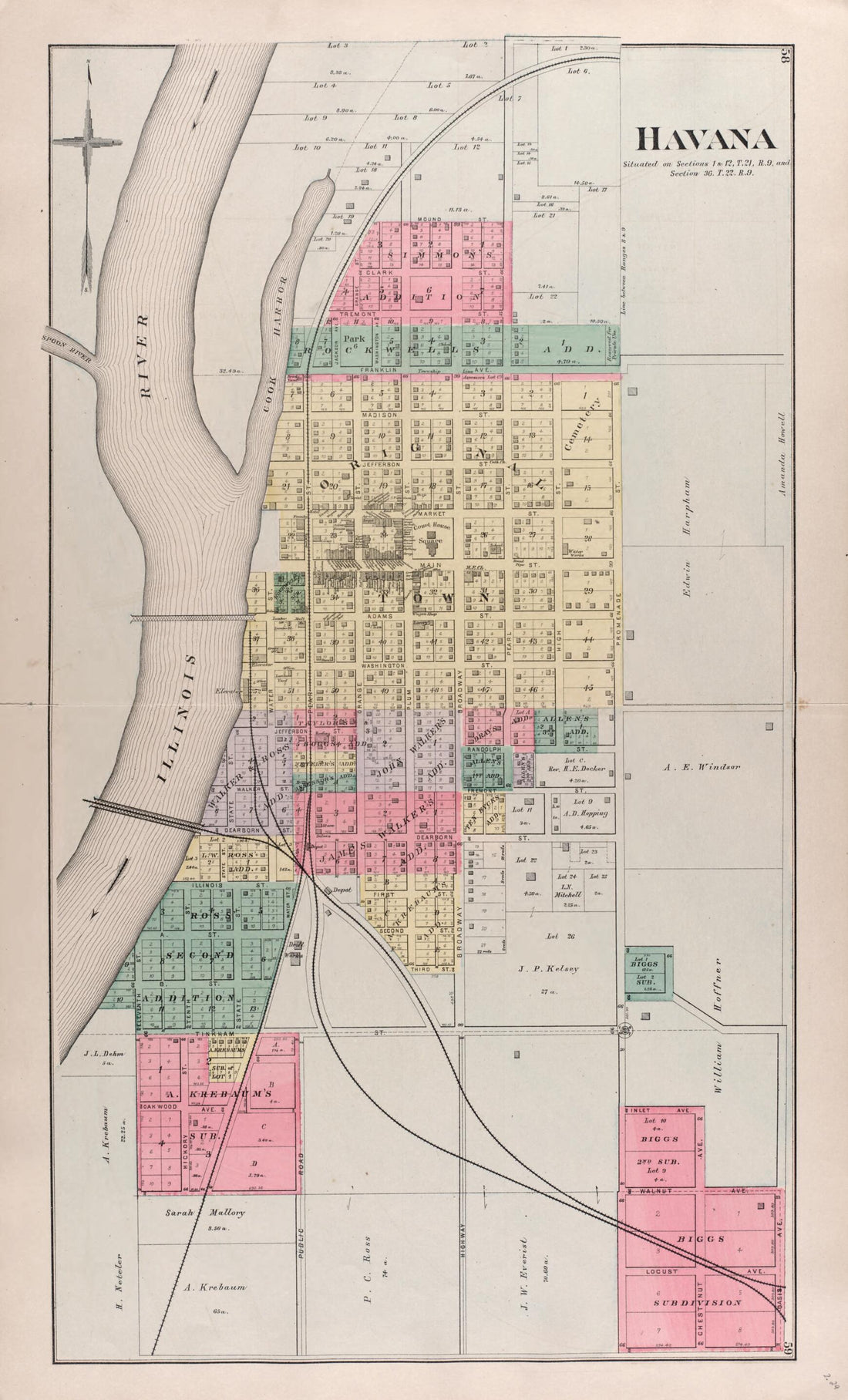 This old map of Havana from Plat Book of Mason County, Illinois from 1891 was created by Wm. (William) Bracher in 1891