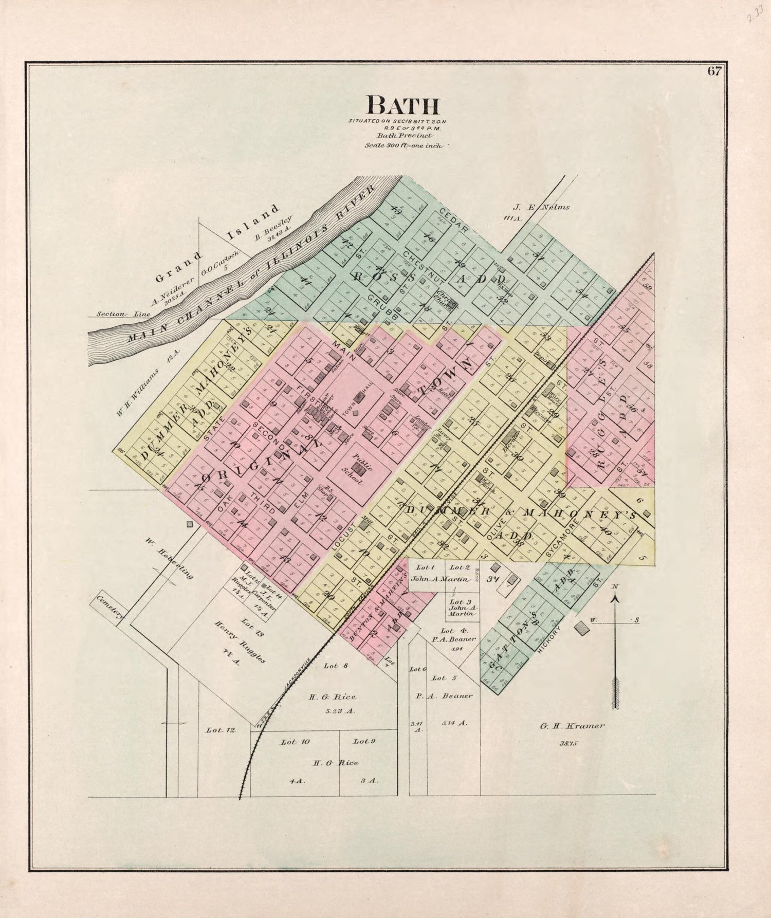 This old map of Bath from Plat Book of Mason County, Illinois from 1891 was created by Wm. (William) Bracher in 1891