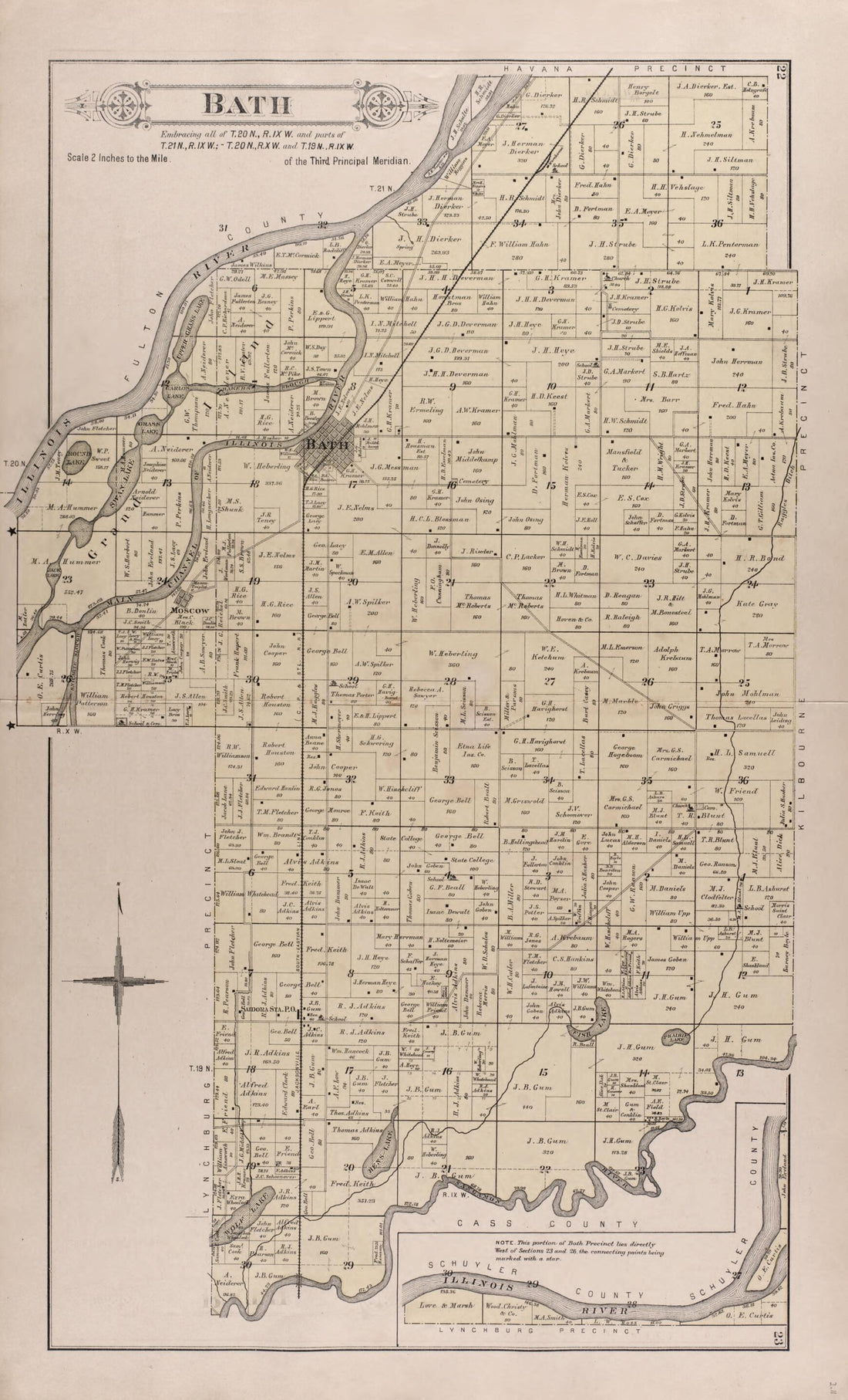 This old map of Bath from Plat Book of Mason County, Illinois from 1891 was created by Wm. (William) Bracher in 1891
