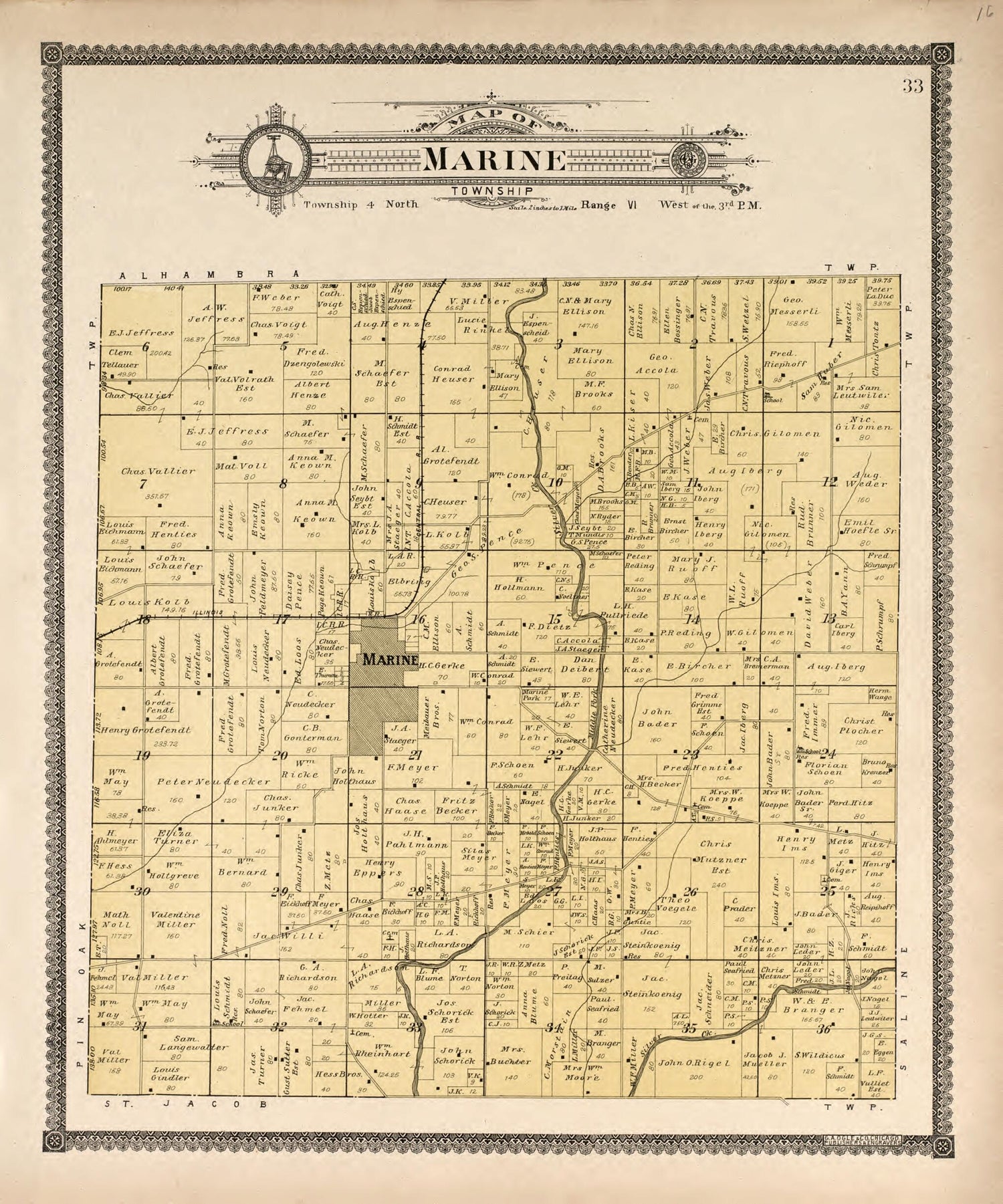This old map of Marine Township from Standard Atlas of Madison County, Illinois from 1906 was created by  Geo. A. Ogle &amp; Co in 1906